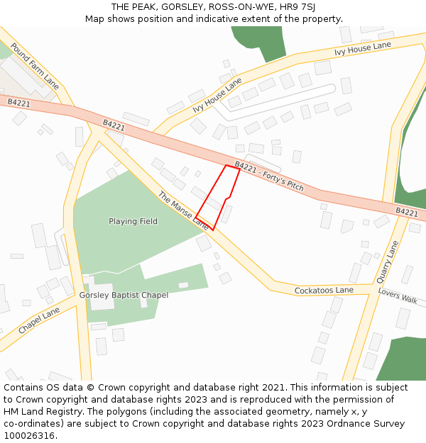 THE PEAK, GORSLEY, ROSS-ON-WYE, HR9 7SJ: Location map and indicative extent of plot