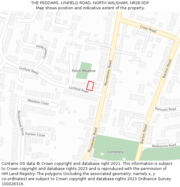 THE PEDDARS, LYNFIELD ROAD, NORTH WALSHAM, NR28 0DP: Location map and indicative extent of plot