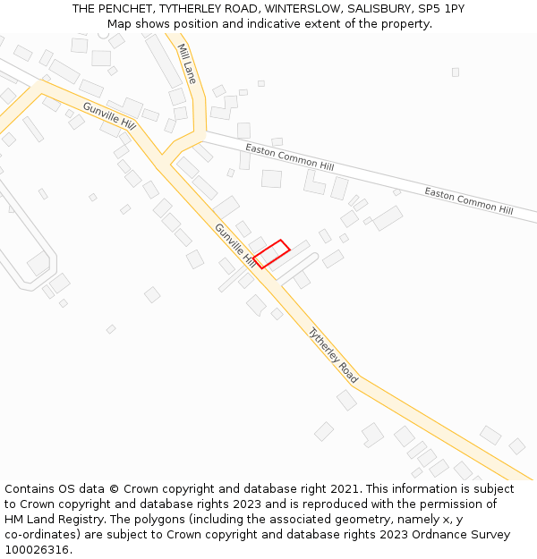 THE PENCHET, TYTHERLEY ROAD, WINTERSLOW, SALISBURY, SP5 1PY: Location map and indicative extent of plot