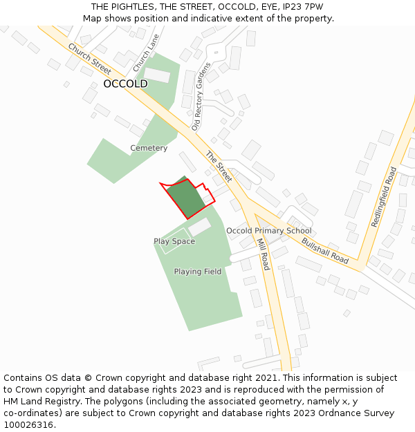 THE PIGHTLES, THE STREET, OCCOLD, EYE, IP23 7PW: Location map and indicative extent of plot