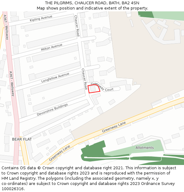THE PILGRIMS, CHAUCER ROAD, BATH, BA2 4SN: Location map and indicative extent of plot