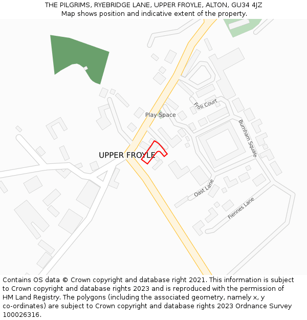 THE PILGRIMS, RYEBRIDGE LANE, UPPER FROYLE, ALTON, GU34 4JZ: Location map and indicative extent of plot