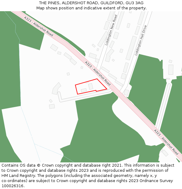 THE PINES, ALDERSHOT ROAD, GUILDFORD, GU3 3AG: Location map and indicative extent of plot