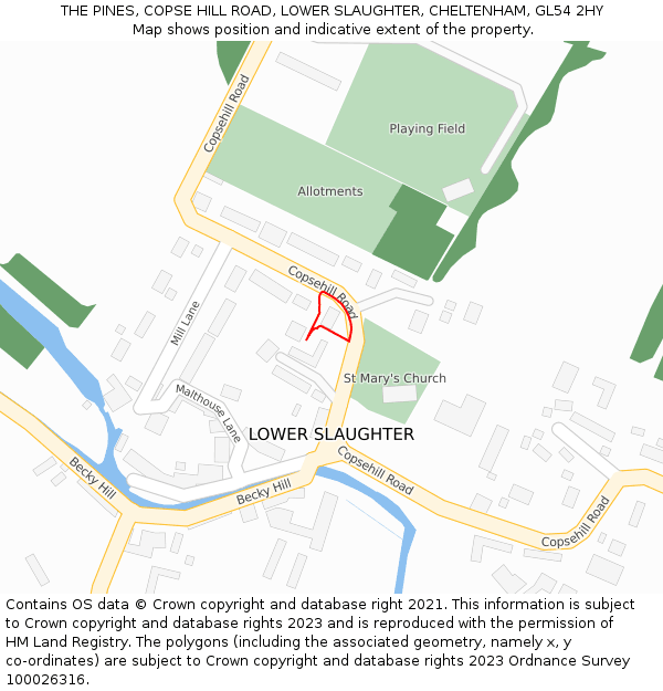 THE PINES, COPSE HILL ROAD, LOWER SLAUGHTER, CHELTENHAM, GL54 2HY: Location map and indicative extent of plot