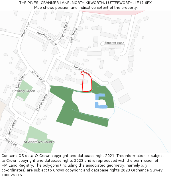 THE PINES, CRANMER LANE, NORTH KILWORTH, LUTTERWORTH, LE17 6EX: Location map and indicative extent of plot
