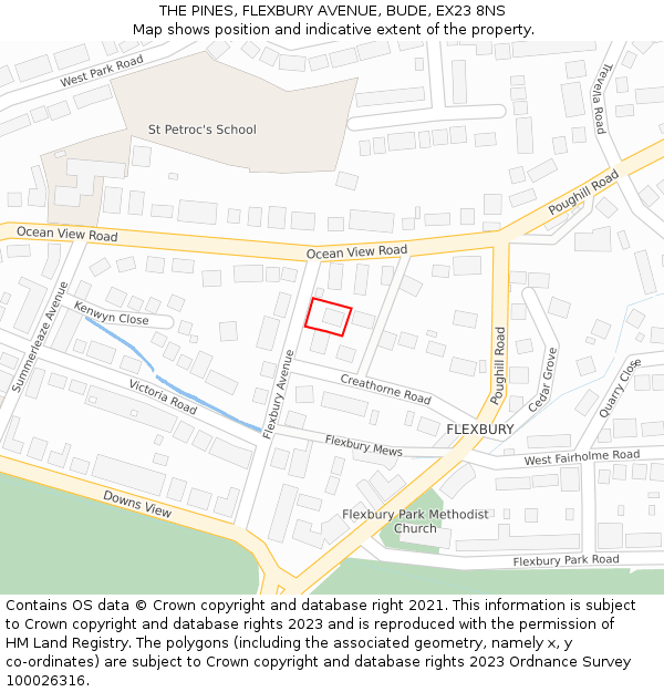THE PINES, FLEXBURY AVENUE, BUDE, EX23 8NS: Location map and indicative extent of plot