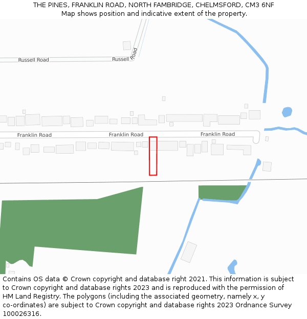THE PINES, FRANKLIN ROAD, NORTH FAMBRIDGE, CHELMSFORD, CM3 6NF: Location map and indicative extent of plot
