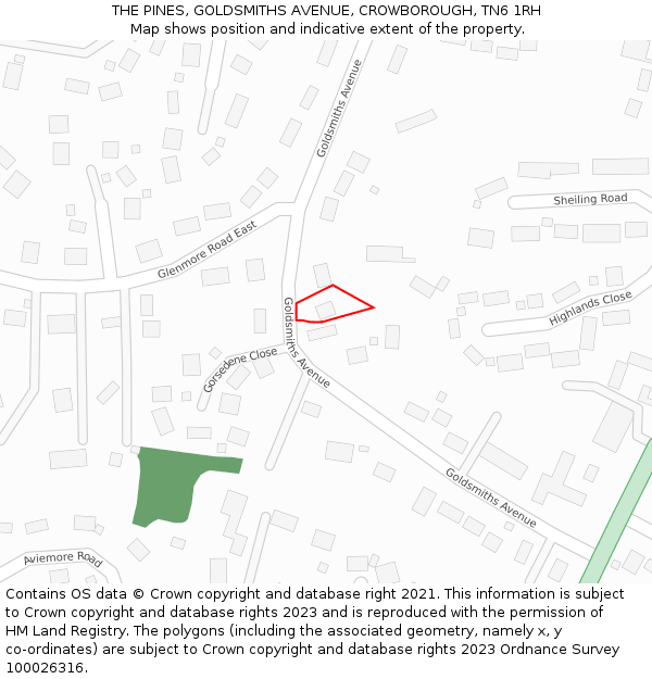 THE PINES, GOLDSMITHS AVENUE, CROWBOROUGH, TN6 1RH: Location map and indicative extent of plot