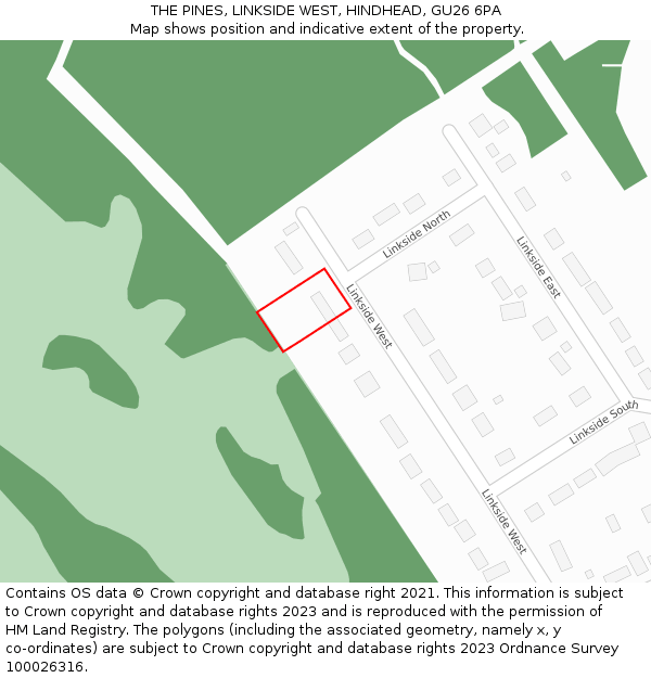 THE PINES, LINKSIDE WEST, HINDHEAD, GU26 6PA: Location map and indicative extent of plot