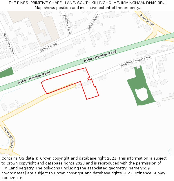 THE PINES, PRIMITIVE CHAPEL LANE, SOUTH KILLINGHOLME, IMMINGHAM, DN40 3BU: Location map and indicative extent of plot