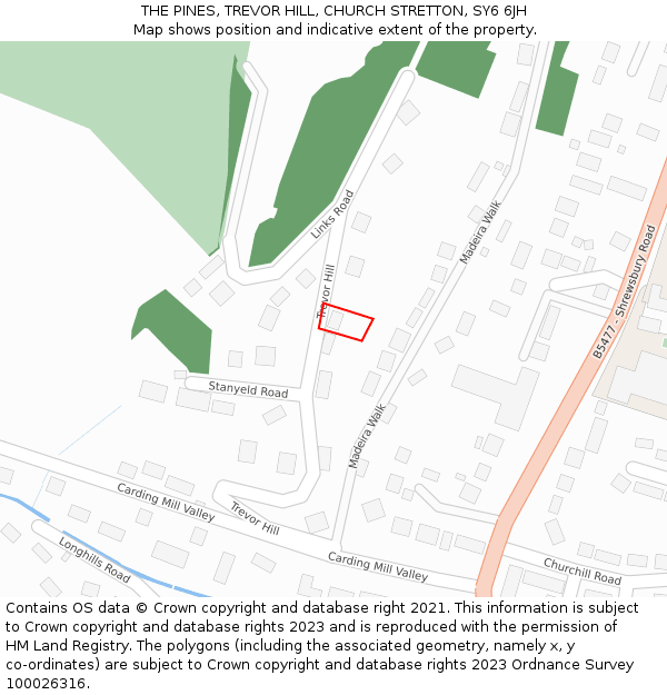 THE PINES, TREVOR HILL, CHURCH STRETTON, SY6 6JH: Location map and indicative extent of plot