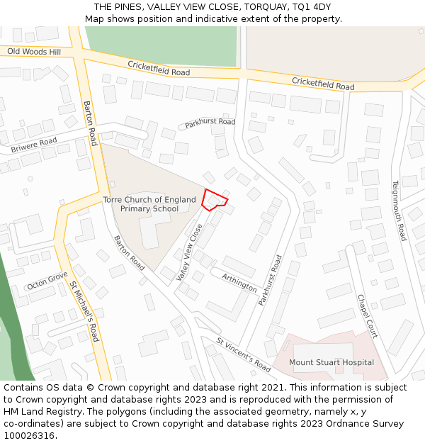 THE PINES, VALLEY VIEW CLOSE, TORQUAY, TQ1 4DY: Location map and indicative extent of plot