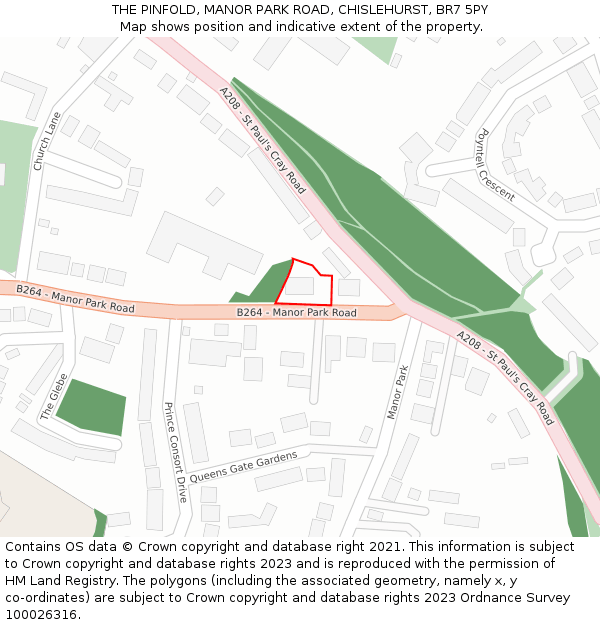 THE PINFOLD, MANOR PARK ROAD, CHISLEHURST, BR7 5PY: Location map and indicative extent of plot