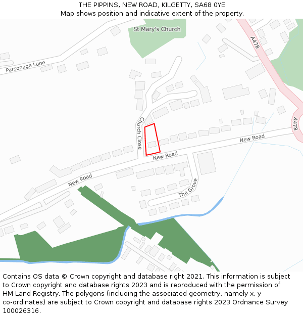 THE PIPPINS, NEW ROAD, KILGETTY, SA68 0YE: Location map and indicative extent of plot