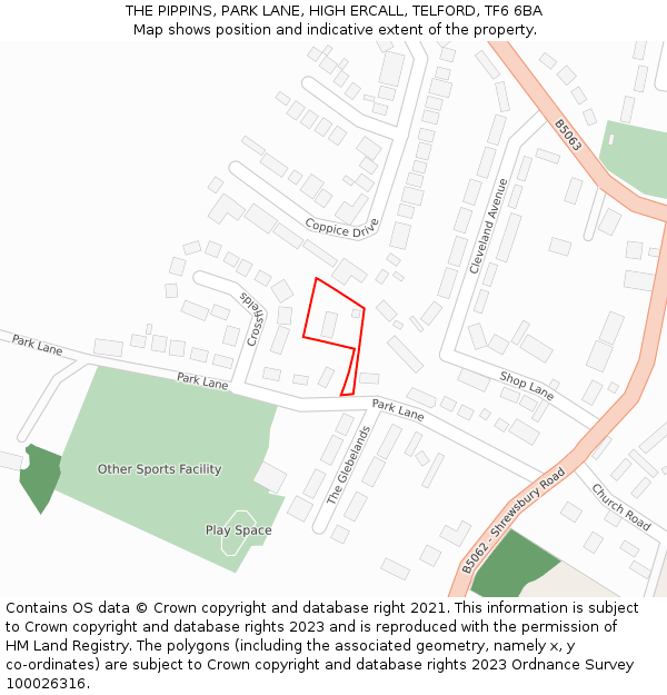 THE PIPPINS, PARK LANE, HIGH ERCALL, TELFORD, TF6 6BA: Location map and indicative extent of plot