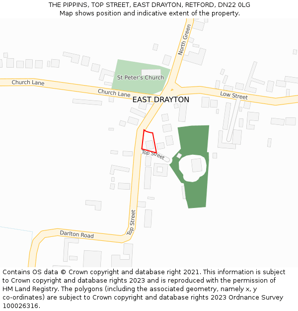 THE PIPPINS, TOP STREET, EAST DRAYTON, RETFORD, DN22 0LG: Location map and indicative extent of plot