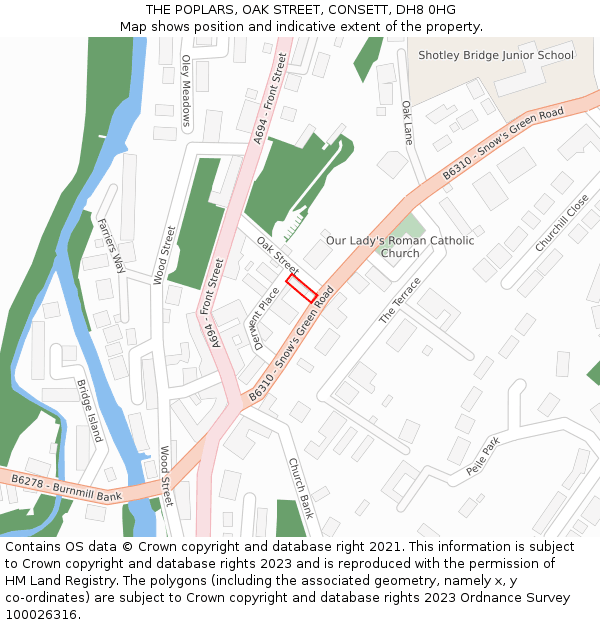 THE POPLARS, OAK STREET, CONSETT, DH8 0HG: Location map and indicative extent of plot