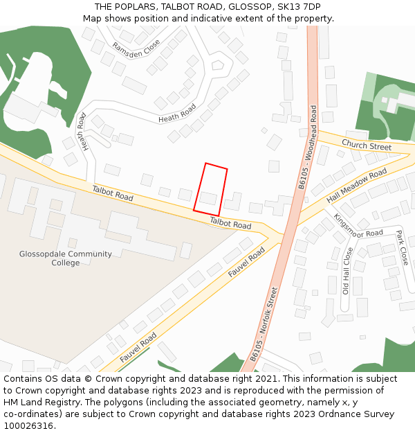 THE POPLARS, TALBOT ROAD, GLOSSOP, SK13 7DP: Location map and indicative extent of plot