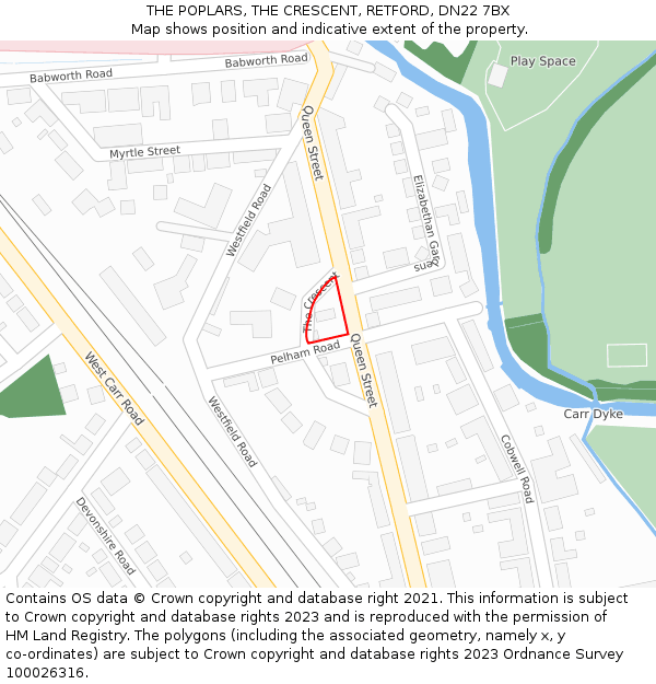 THE POPLARS, THE CRESCENT, RETFORD, DN22 7BX: Location map and indicative extent of plot