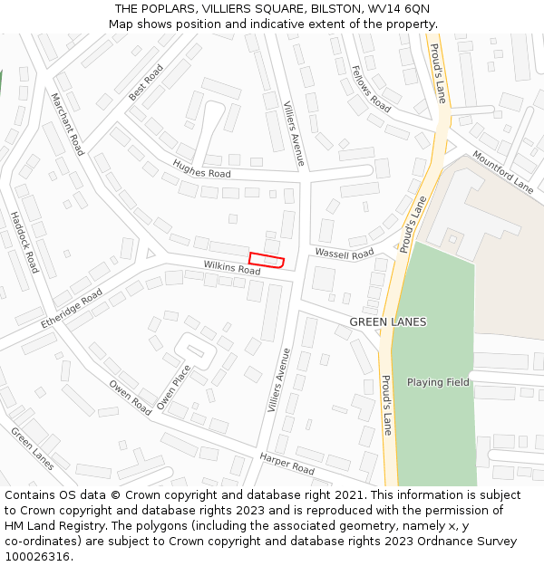 THE POPLARS, VILLIERS SQUARE, BILSTON, WV14 6QN: Location map and indicative extent of plot