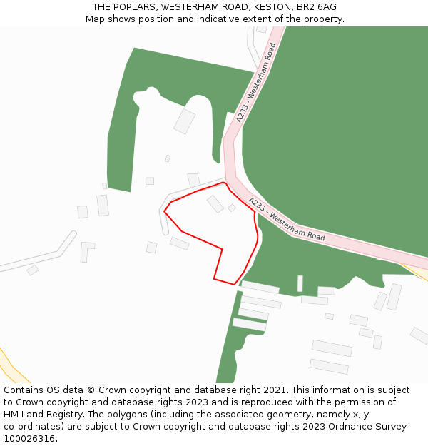 THE POPLARS, WESTERHAM ROAD, KESTON, BR2 6AG: Location map and indicative extent of plot