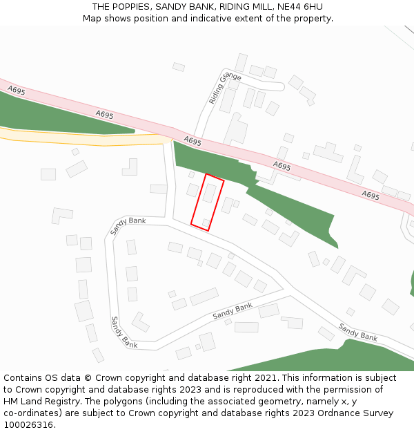 THE POPPIES, SANDY BANK, RIDING MILL, NE44 6HU: Location map and indicative extent of plot