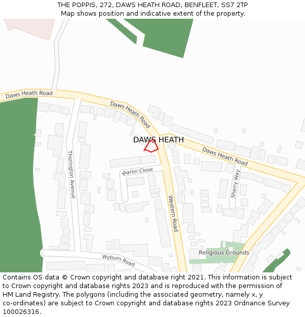 THE POPPIS, 272, DAWS HEATH ROAD, BENFLEET, SS7 2TP: Location map and indicative extent of plot