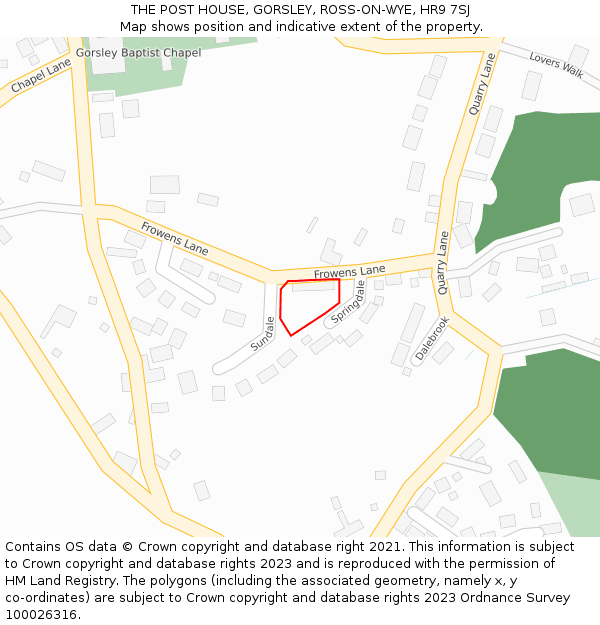 THE POST HOUSE, GORSLEY, ROSS-ON-WYE, HR9 7SJ: Location map and indicative extent of plot