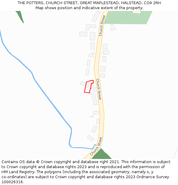 THE POTTERS, CHURCH STREET, GREAT MAPLESTEAD, HALSTEAD, CO9 2RH: Location map and indicative extent of plot