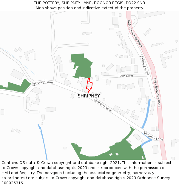 THE POTTERY, SHRIPNEY LANE, BOGNOR REGIS, PO22 9NR: Location map and indicative extent of plot
