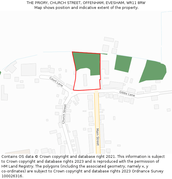 THE PRIORY, CHURCH STREET, OFFENHAM, EVESHAM, WR11 8RW: Location map and indicative extent of plot