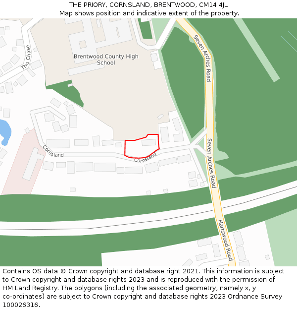 THE PRIORY, CORNSLAND, BRENTWOOD, CM14 4JL: Location map and indicative extent of plot