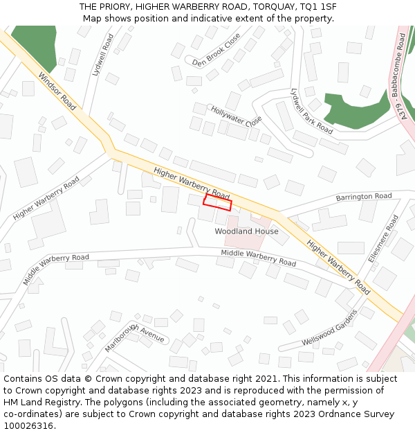 THE PRIORY, HIGHER WARBERRY ROAD, TORQUAY, TQ1 1SF: Location map and indicative extent of plot