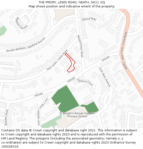 THE PRIORY, LEWIS ROAD, NEATH, SA11 1DJ: Location map and indicative extent of plot