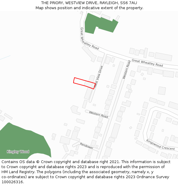 THE PRIORY, WESTVIEW DRIVE, RAYLEIGH, SS6 7AU: Location map and indicative extent of plot