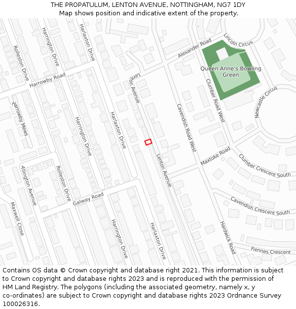 THE PROPATULUM, LENTON AVENUE, NOTTINGHAM, NG7 1DY: Location map and indicative extent of plot