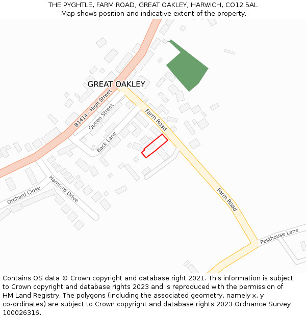 THE PYGHTLE, FARM ROAD, GREAT OAKLEY, HARWICH, CO12 5AL: Location map and indicative extent of plot