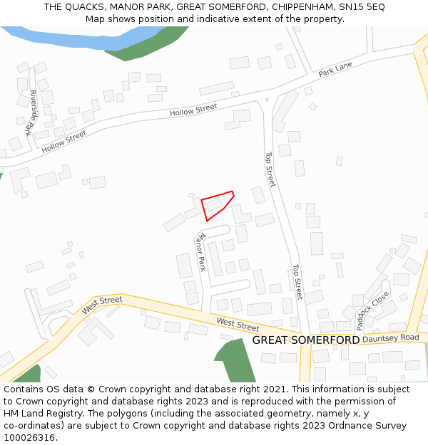 THE QUACKS, MANOR PARK, GREAT SOMERFORD, CHIPPENHAM, SN15 5EQ: Location map and indicative extent of plot