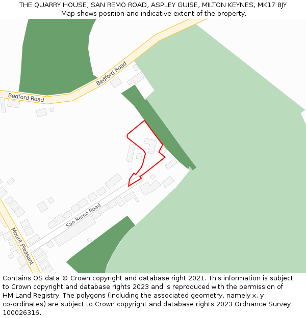 THE QUARRY HOUSE, SAN REMO ROAD, ASPLEY GUISE, MILTON KEYNES, MK17 8JY: Location map and indicative extent of plot