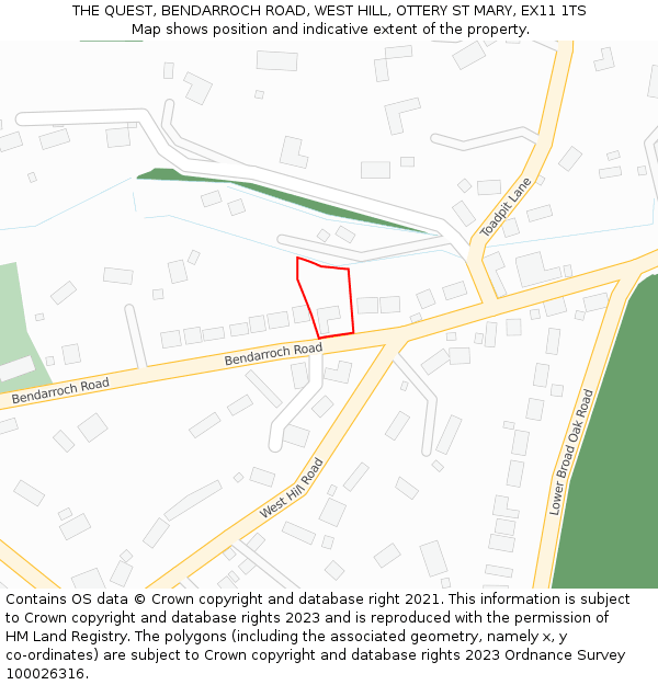 THE QUEST, BENDARROCH ROAD, WEST HILL, OTTERY ST MARY, EX11 1TS: Location map and indicative extent of plot