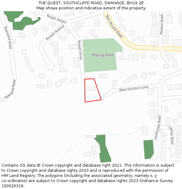 THE QUEST, SOUTHCLIFFE ROAD, SWANAGE, BH19 2JF: Location map and indicative extent of plot