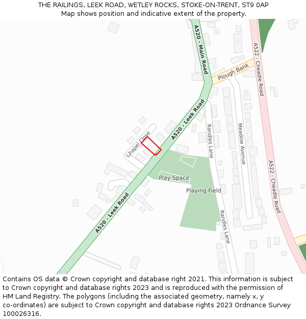 THE RAILINGS, LEEK ROAD, WETLEY ROCKS, STOKE-ON-TRENT, ST9 0AP: Location map and indicative extent of plot