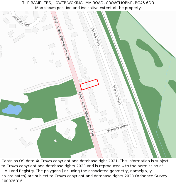 THE RAMBLERS, LOWER WOKINGHAM ROAD, CROWTHORNE, RG45 6DB: Location map and indicative extent of plot