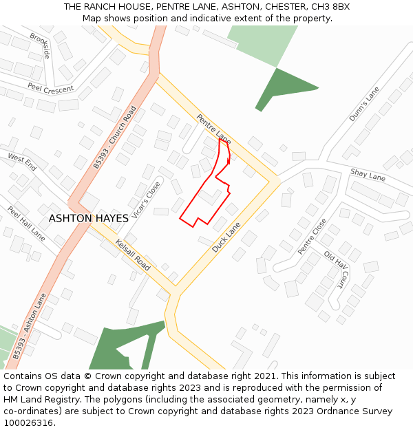 THE RANCH HOUSE, PENTRE LANE, ASHTON, CHESTER, CH3 8BX: Location map and indicative extent of plot