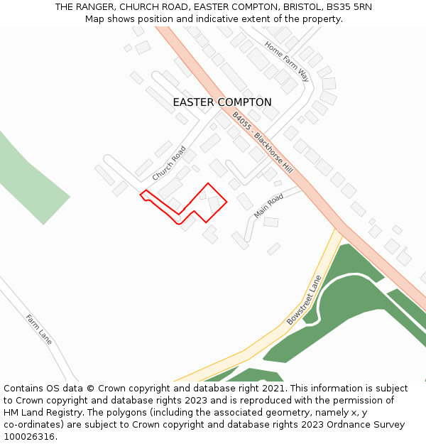 THE RANGER, CHURCH ROAD, EASTER COMPTON, BRISTOL, BS35 5RN: Location map and indicative extent of plot