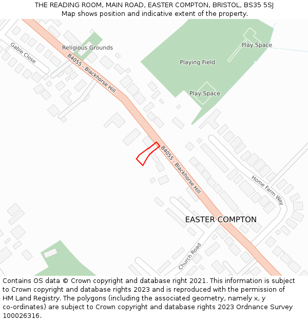THE READING ROOM, MAIN ROAD, EASTER COMPTON, BRISTOL, BS35 5SJ: Location map and indicative extent of plot