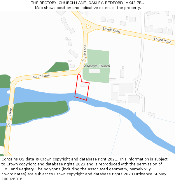 THE RECTORY, CHURCH LANE, OAKLEY, BEDFORD, MK43 7RU: Location map and indicative extent of plot