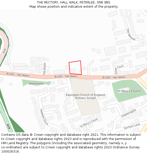 THE RECTORY, HALL WALK, PETERLEE, SR8 3BS: Location map and indicative extent of plot