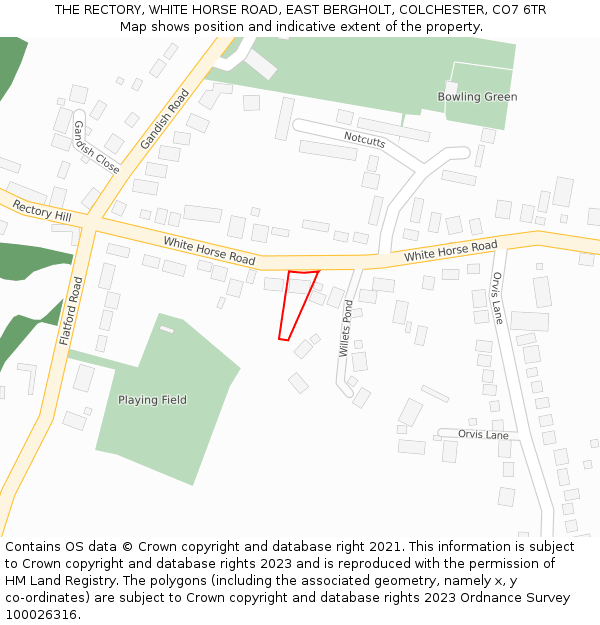 THE RECTORY, WHITE HORSE ROAD, EAST BERGHOLT, COLCHESTER, CO7 6TR: Location map and indicative extent of plot