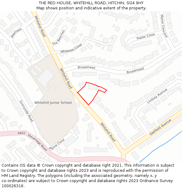 THE RED HOUSE, WHITEHILL ROAD, HITCHIN, SG4 9HY: Location map and indicative extent of plot